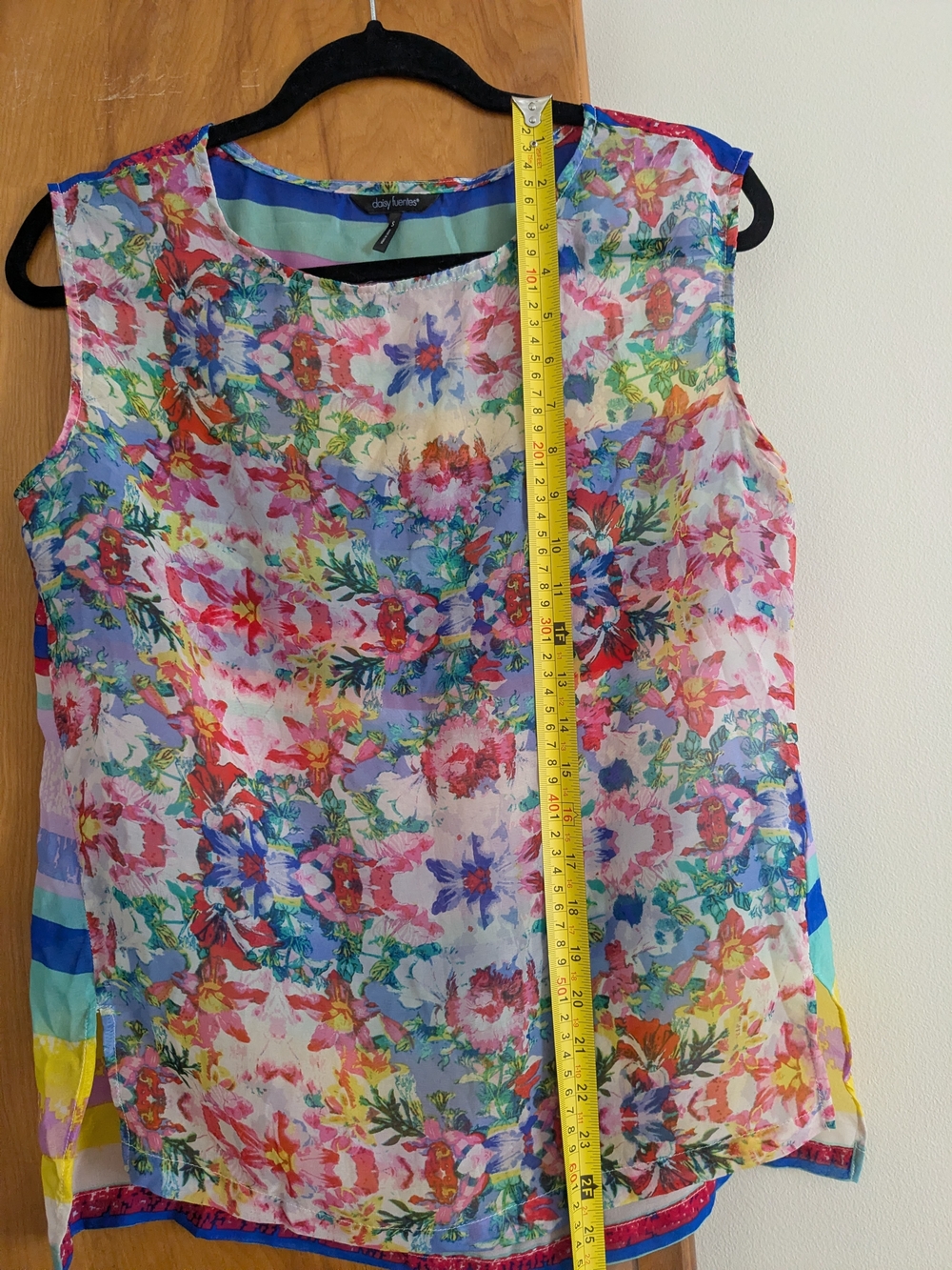 Daisy Fuentes Sheer Multicolor Floral Front/Striped Back Sleeveless Top - Picture 8 of 8